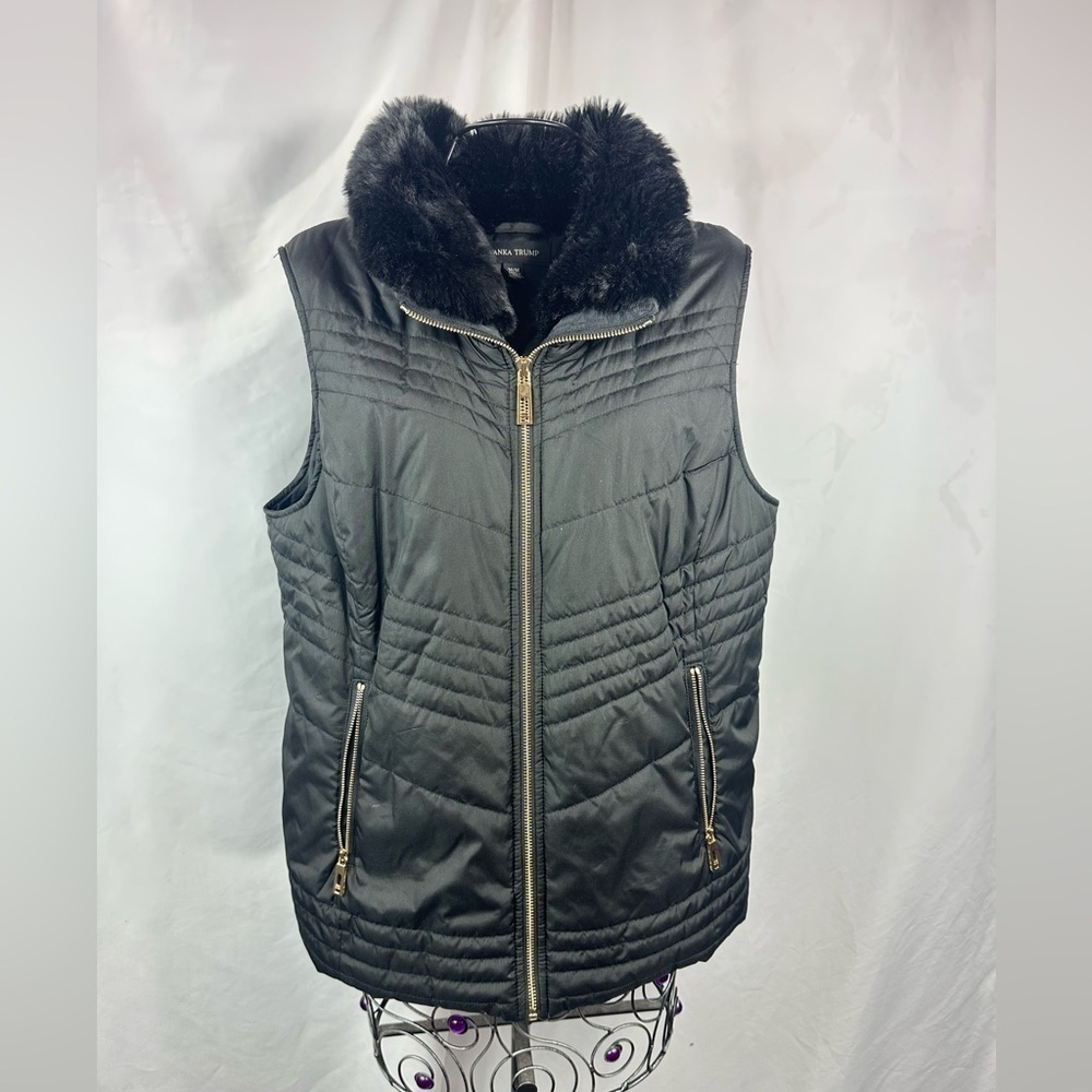 Ivanka Trump black puffer vest with faux fur neckline size M